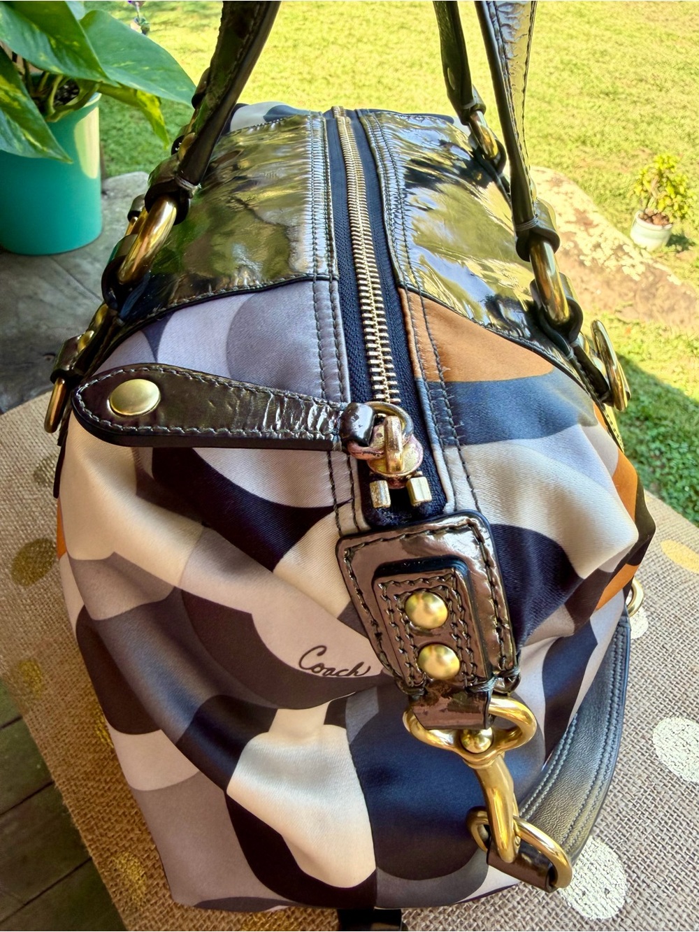 Coach Madison Graphic Op Art C Orange Black Gray Julianne Tote Bag Satchel ~Y2K - Picture 4 of 9